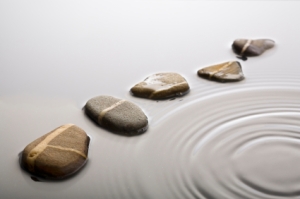 stepping stones in rippled water